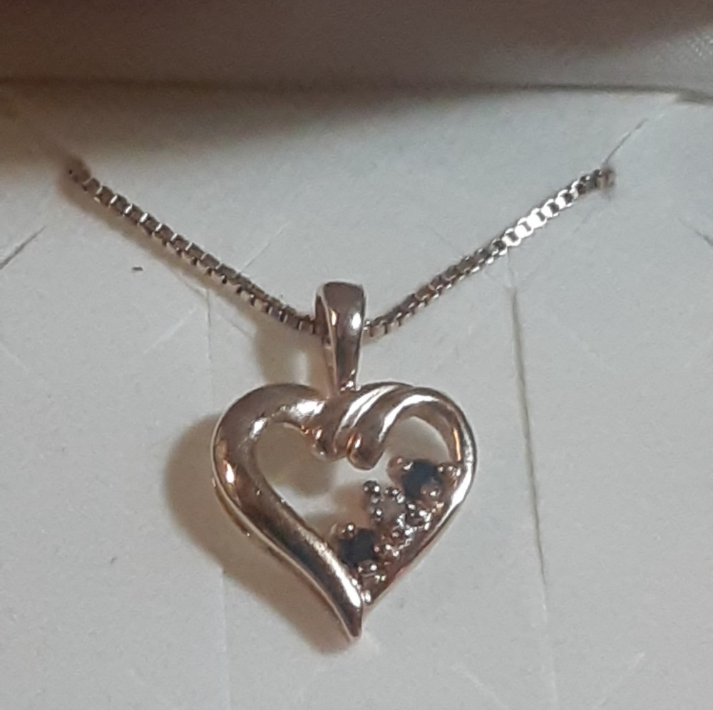 Vermeil Heart Pendant w/ Genuine DIAMOND, RUBY & SAPHIRE Accent 18"